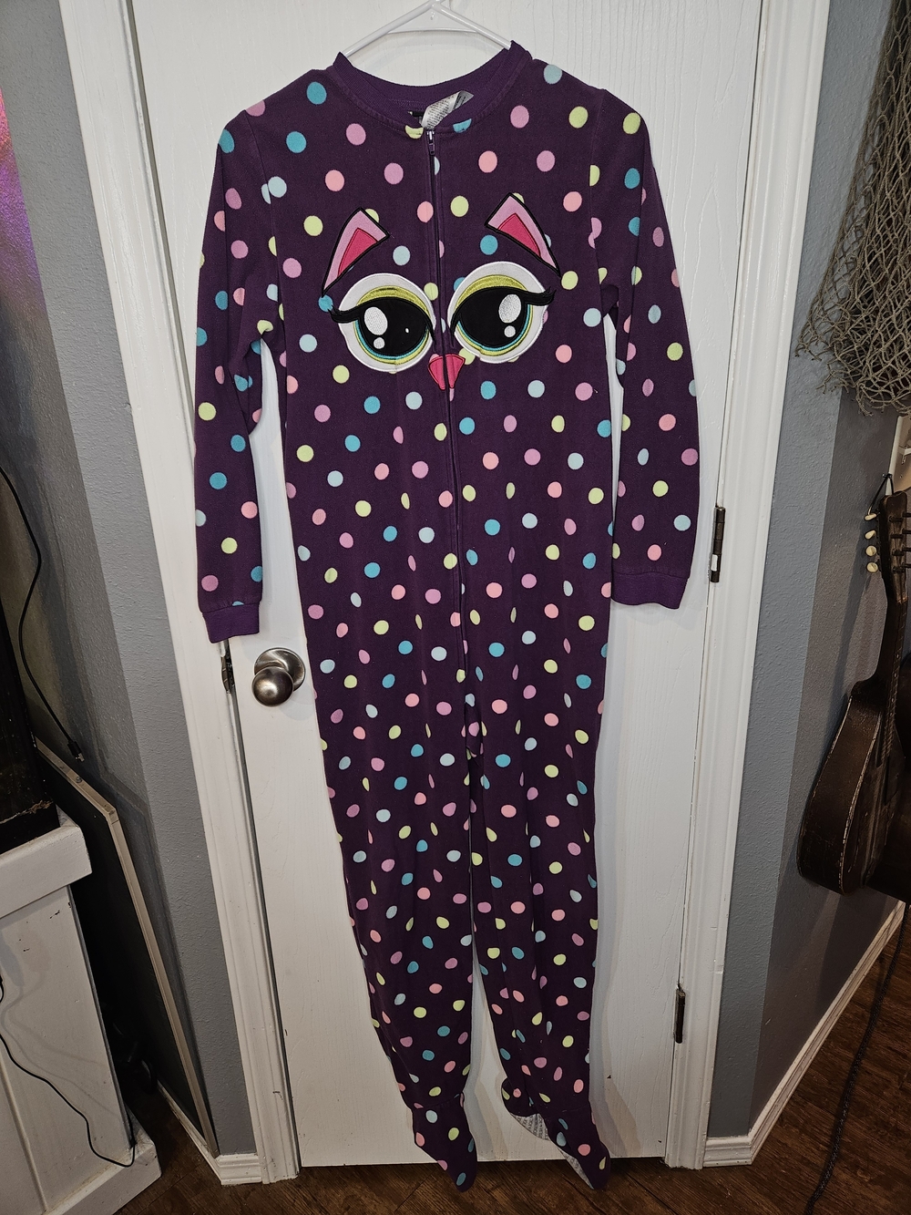 Joe Boxer Purple Polka Dot Owl Footed Pajama Set